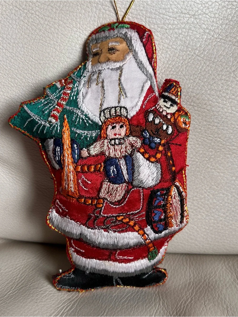 Handmade Red Santa Claus Embroidered Holiday Hanging Ornament